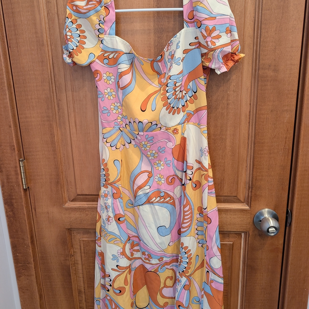 SHEIN Retro Floral Midi Dress in Pink and Orange